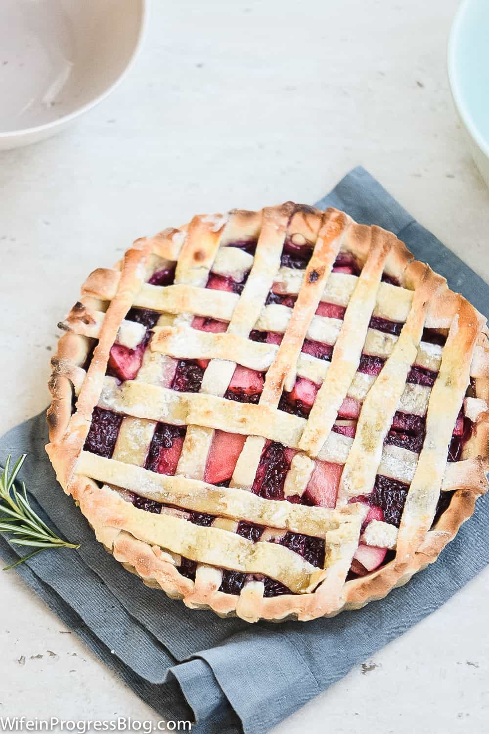 rustic pie filled with blackberries and apples