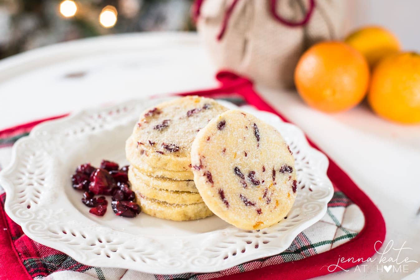 cranberry orange cookies on a plate
