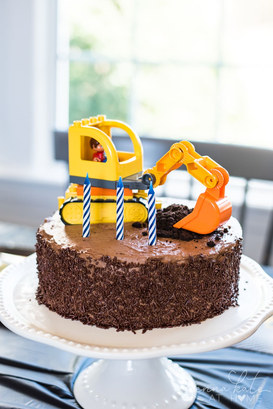 Easy toddler boy birthday cake with construction theme. 