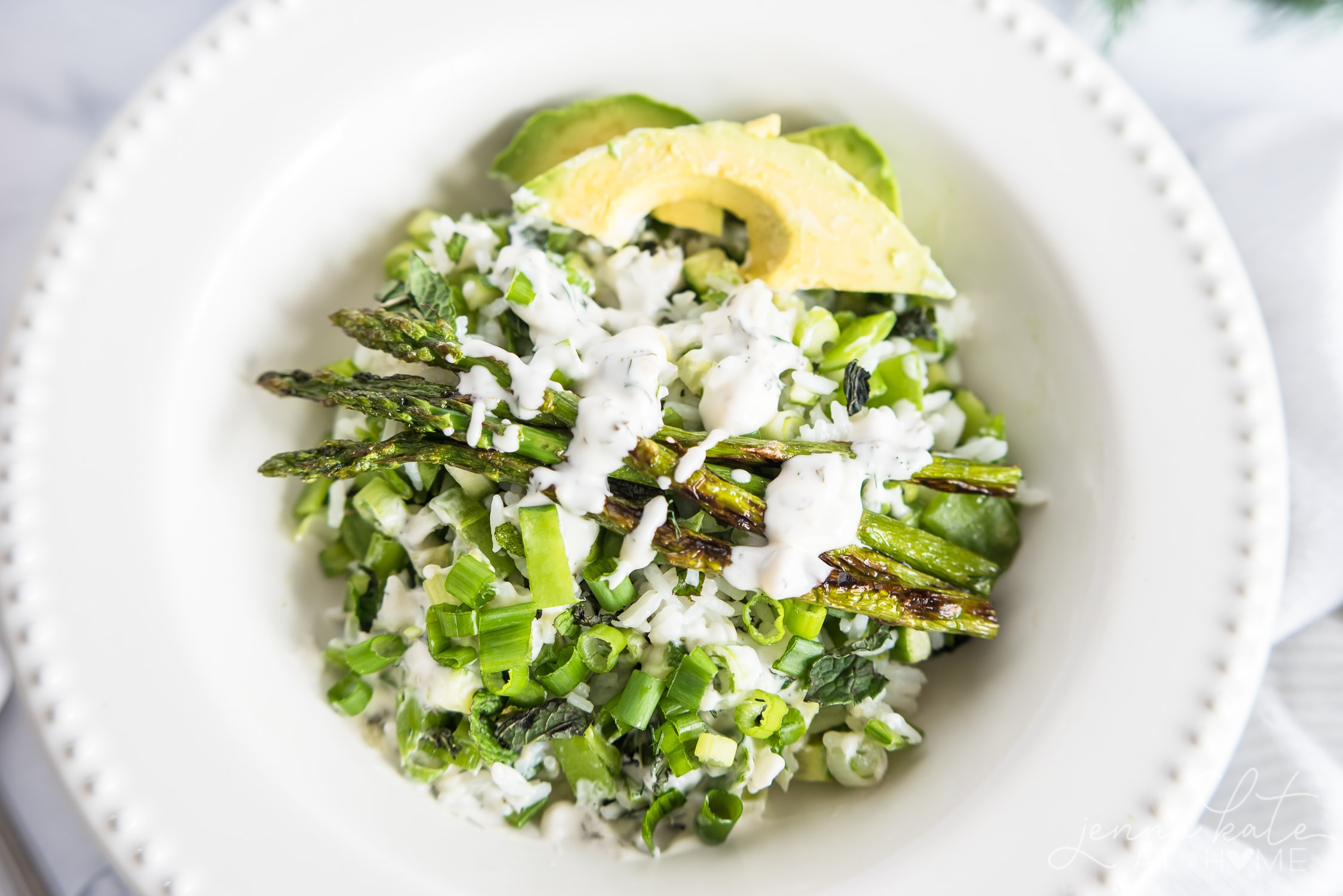 green goddess rice bowl filled with basmati rice and vibrant green vegetables makes a healthy main course, lunch or side dish