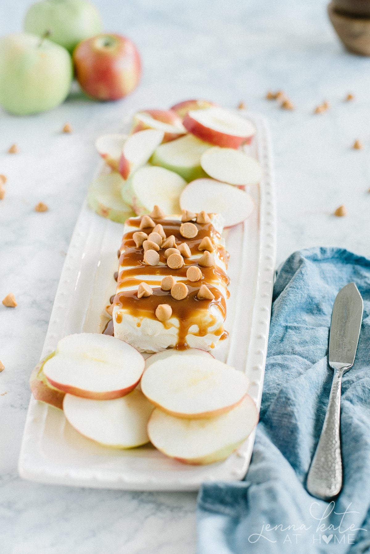 Caramel apple cream cheese dip with butterscotch chips