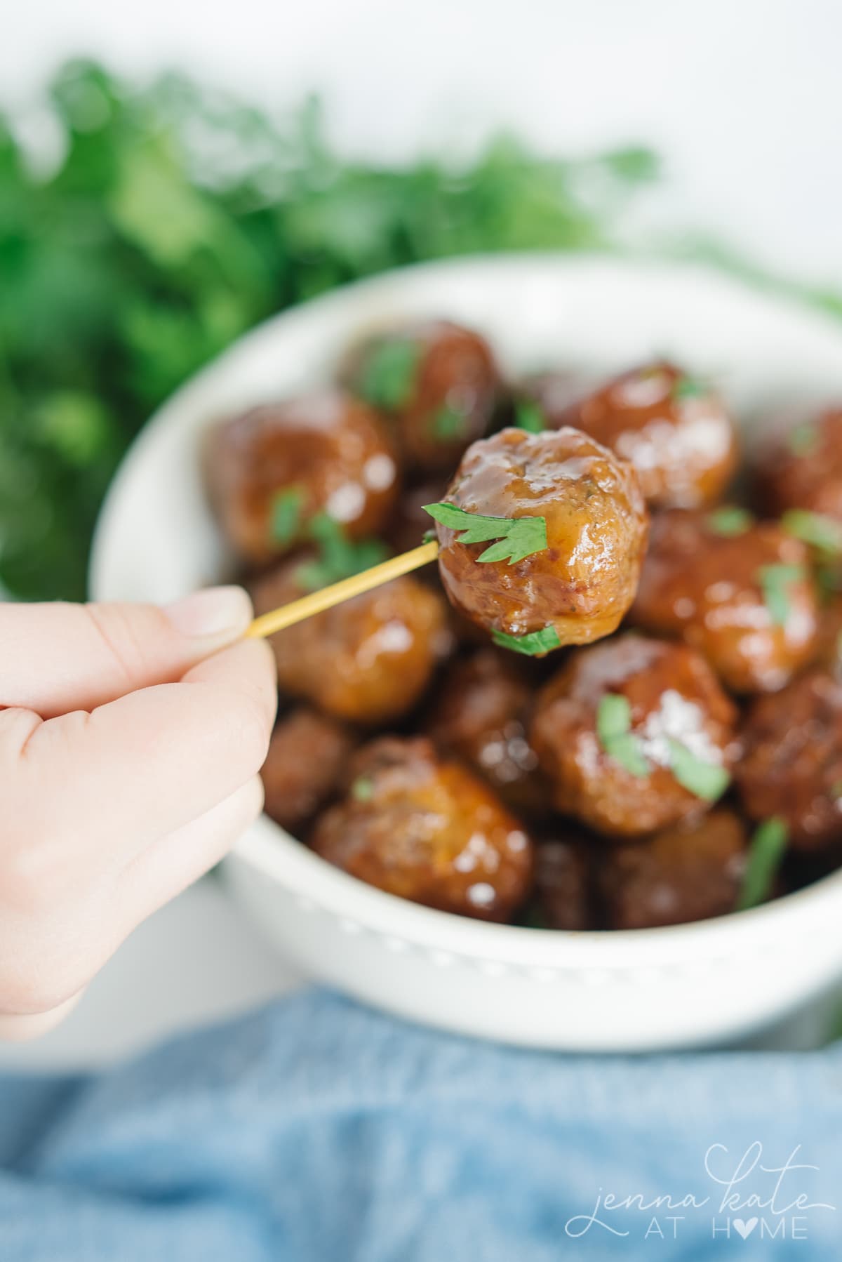 Meatball on a toothpick, easy party appetizers cooked in the crockpot