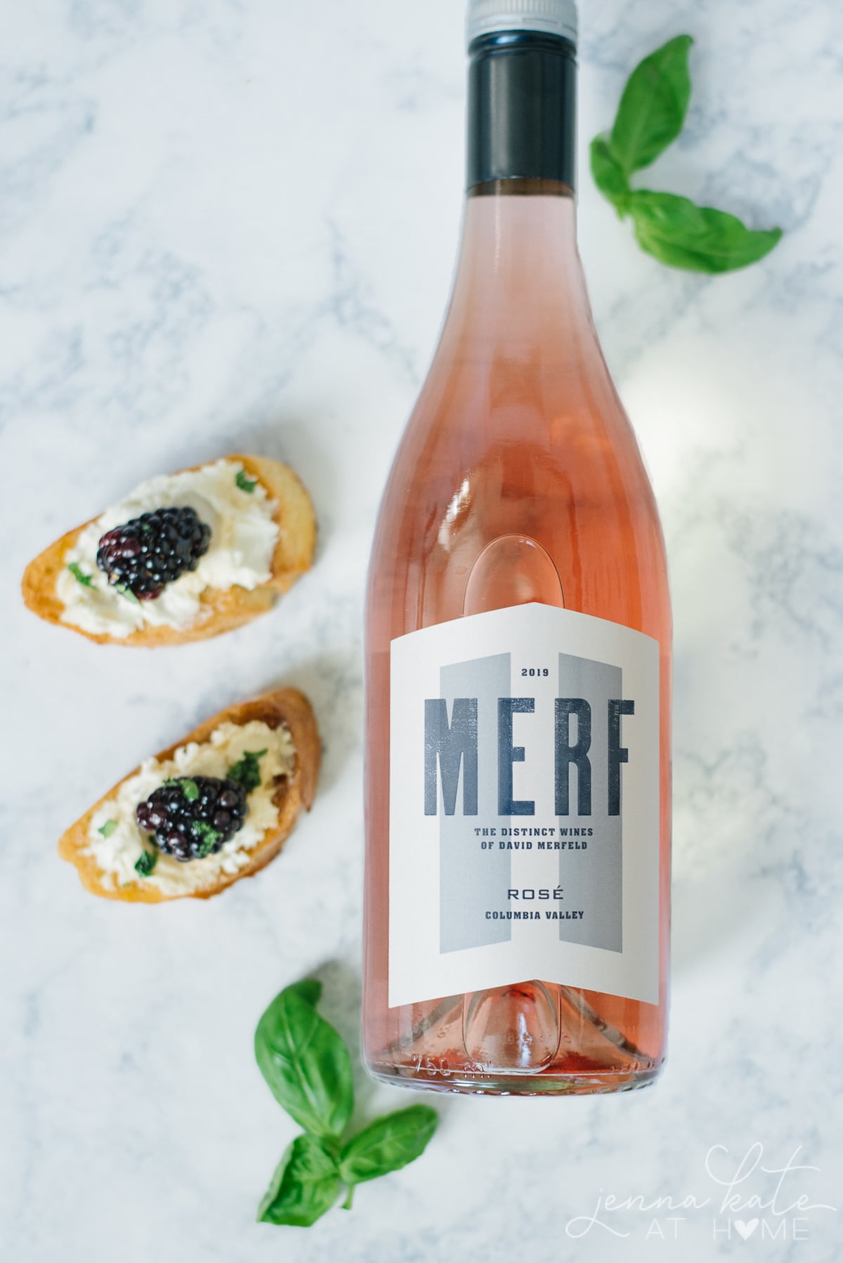 Bottle of rose with crostini appetizers
