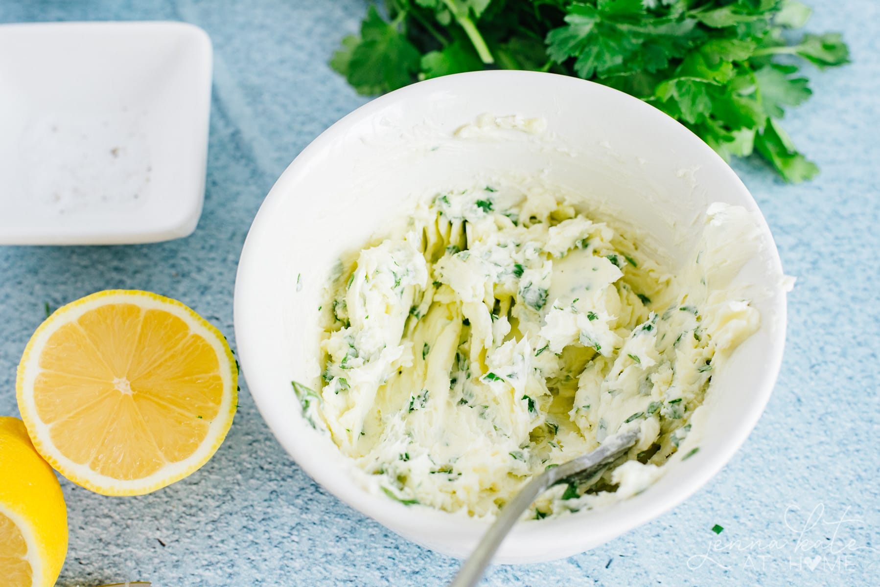 the garlic and herb butter mixture in a bowl