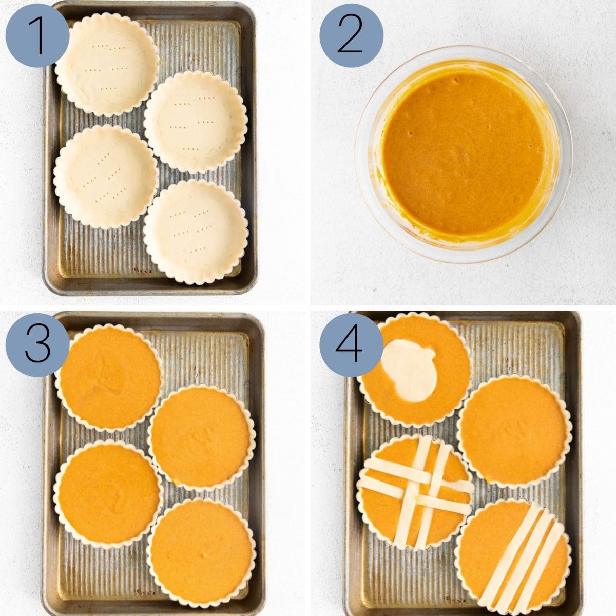 step by step how to make the mini pumpkin pie tarts