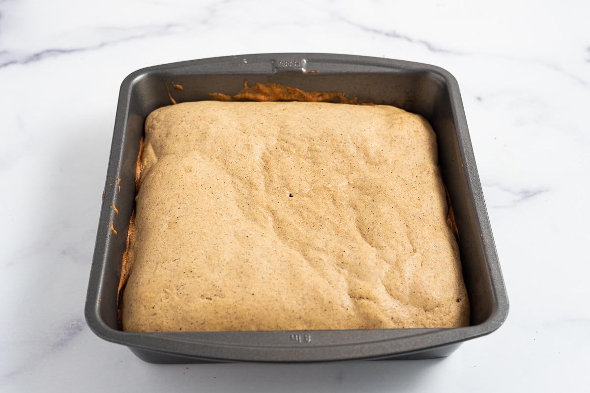 spice cake when it comes out of the oven and is golden brown on top