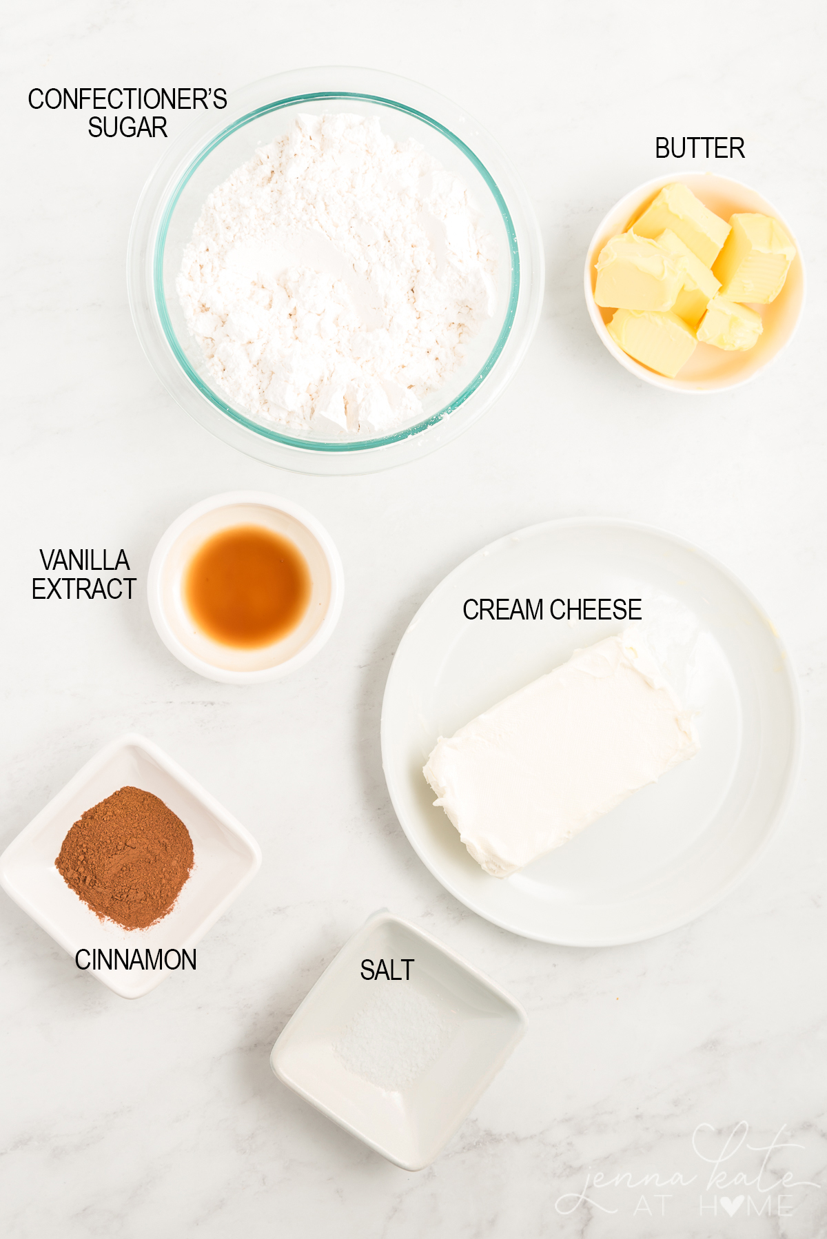 ingredients for the cinnamon cream cheese frosting