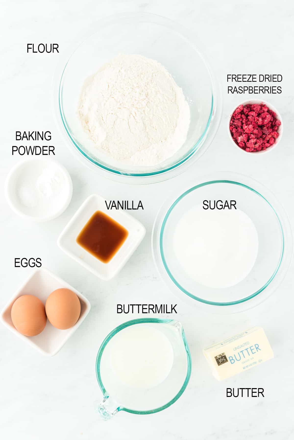 ingredients for raspberry cupcakes
