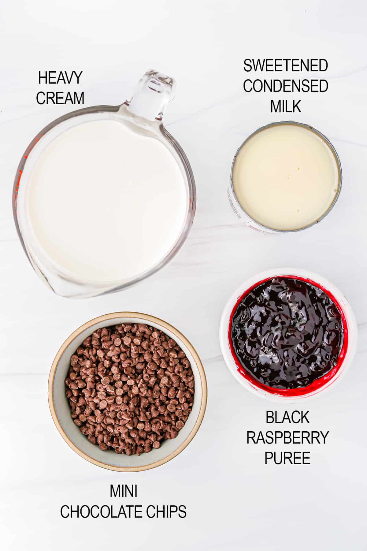 ingredients needed for the black raspberry chocolate chip ice cream recipe
