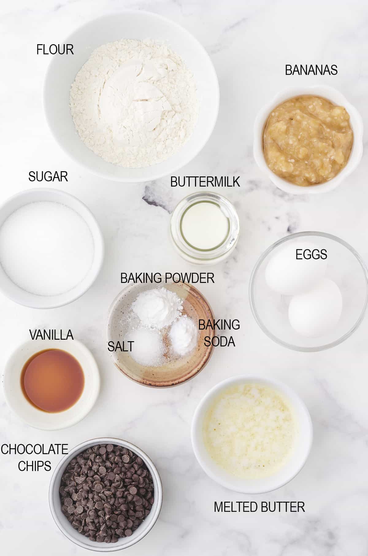 ingredients needed for the chocolate banana cupcake recipe