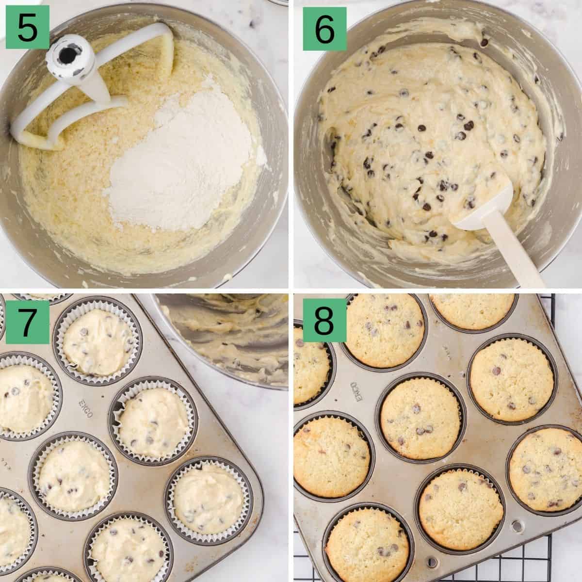 collage of steps 5 to 8 of making the cupcakes