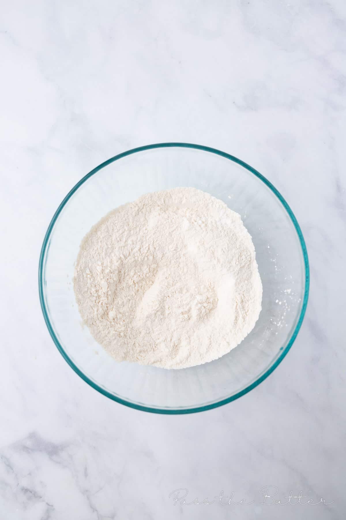 dry ingredients in a glass bowl.