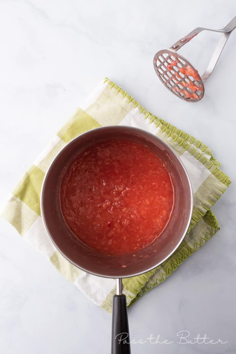 strawberry filling bubbling in a saucepan