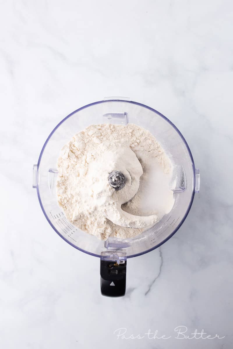 flour sugar and salt in bowl of a food processor