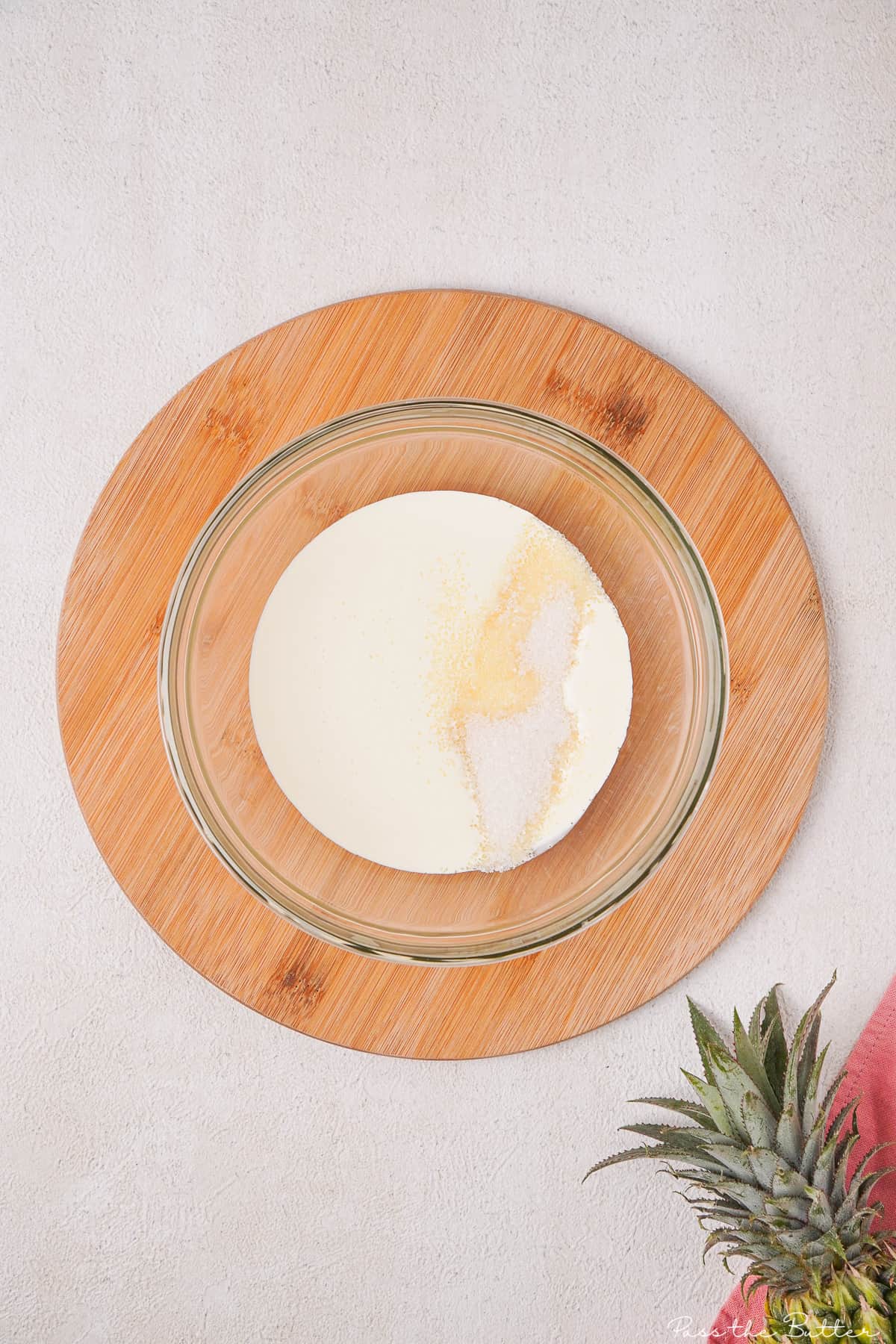 Cream and sugar in a bowl.